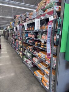 wide span shelving in retail pet store location