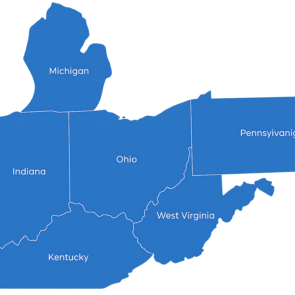 Our service areas in Ohio, Michigan, Indiana, kentucky, West Virginia & Pennsylvania