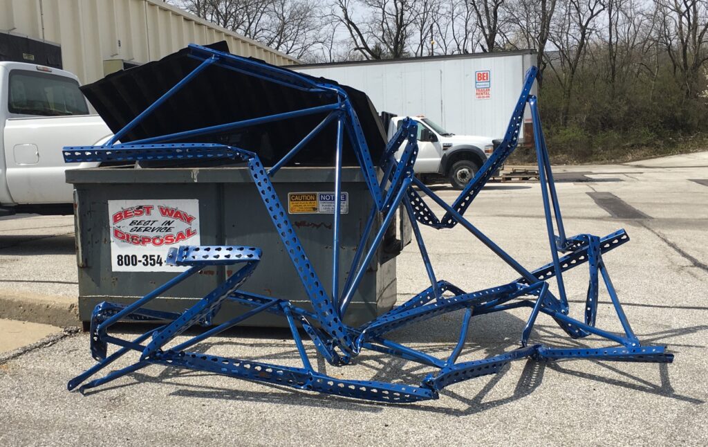 cheap, chinese made pallet rack upright hit by forklift