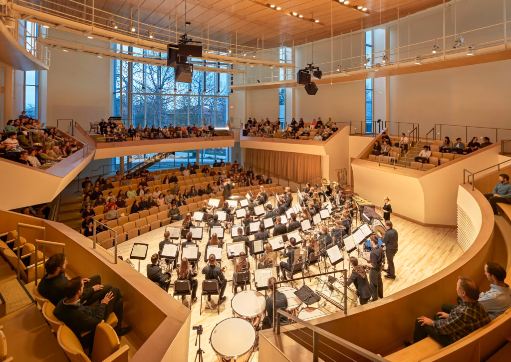 pallet rack for storage furnished for penn state universities music recital hall