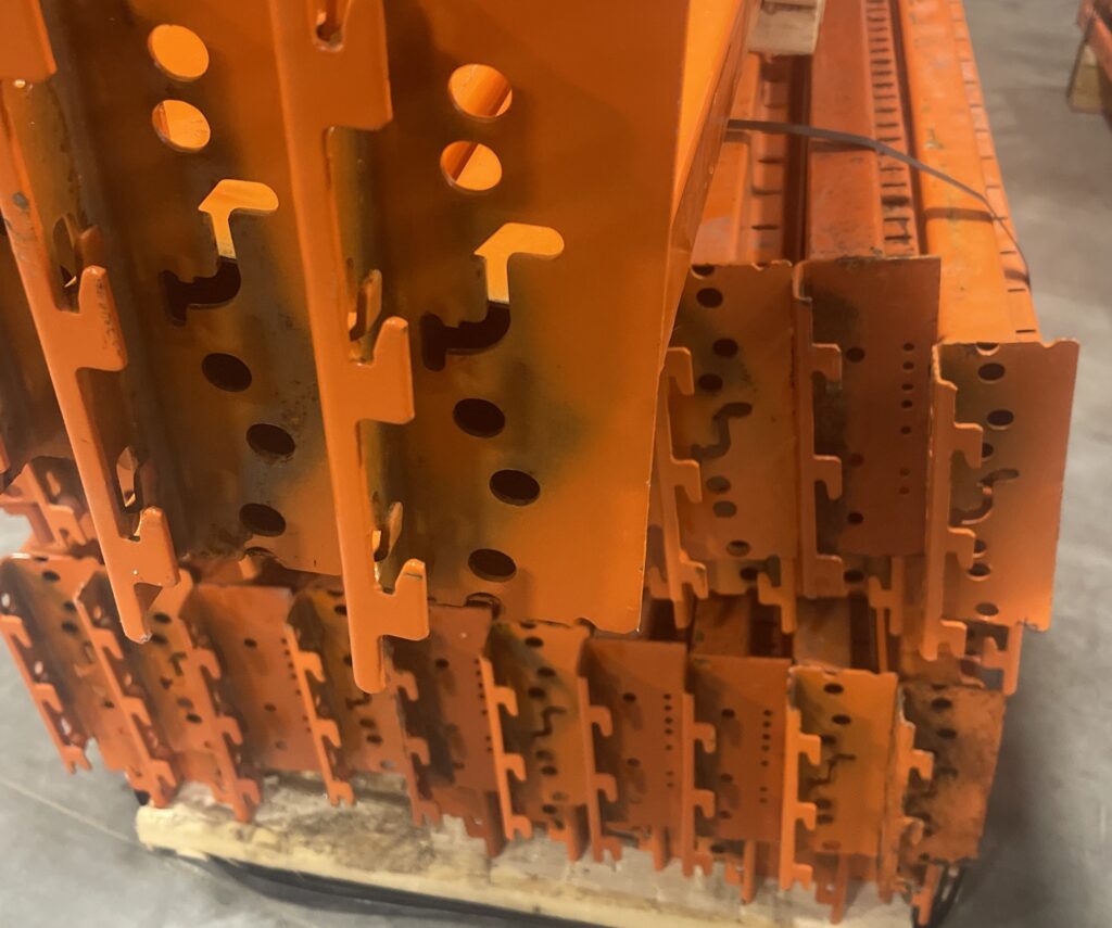 Redirack pallet rack beams and uprights during warehouse installation in Ohio