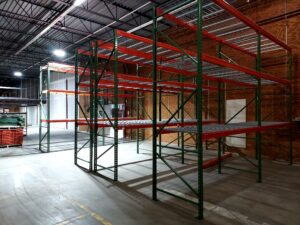 Pallet racking uprights, beams and wire decking