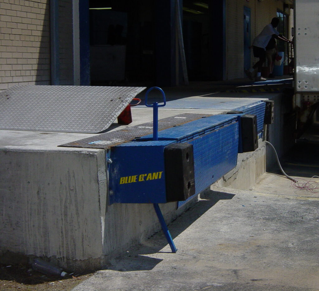 edge of dock leveler installation with steel approach plate