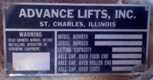 advance lifts serial plate