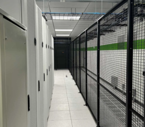 wire partition system for secure server room with magnetic door lock