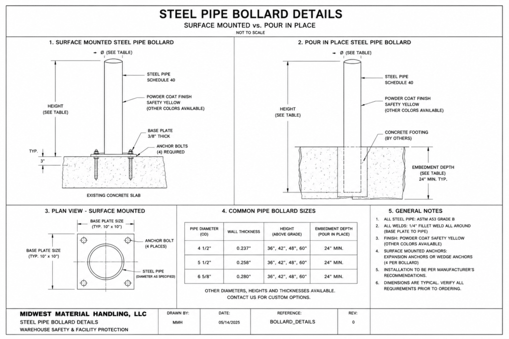 Typical Steel Pipe Bollard Shop Drawing