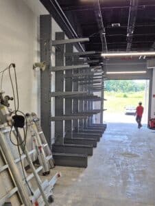 Modern Equipment Company structural cantilever rack installed at Lancaster High School in Lancaster Ohio